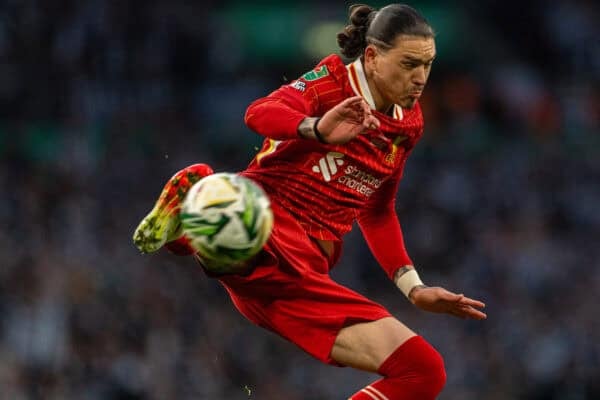 LONDON, ENGLAND - Sunday, March 16, 2025: Liverpool's Darwin Núñez during the Football League Cup Final match between Liverpool FC and Newcastle United FC at Wembley Stadium. (Photo by David Rawcliffe/Propaganda)