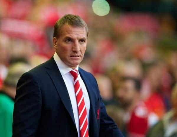 LIVERPOOL, ENGLAND - Tuesday, August 27, 2013: Liverpool's manager Brendan Rodgers during the Football League Cup 2nd Round match against Notts County at Anfield. (Pic by David Rawcliffe/Propaganda)
