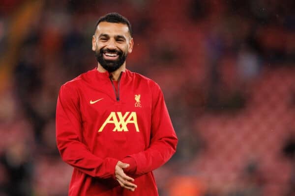 LIVERPOOL, ENGLAND - Wednesday, September 25, 2024: Mohamed Salah of Liverpool warms up prior to the Football League Cup 3rd Round match between Liverpool FC and West Ham United FC at Anfield. (Photo by Ryan Brown/Propaganda)