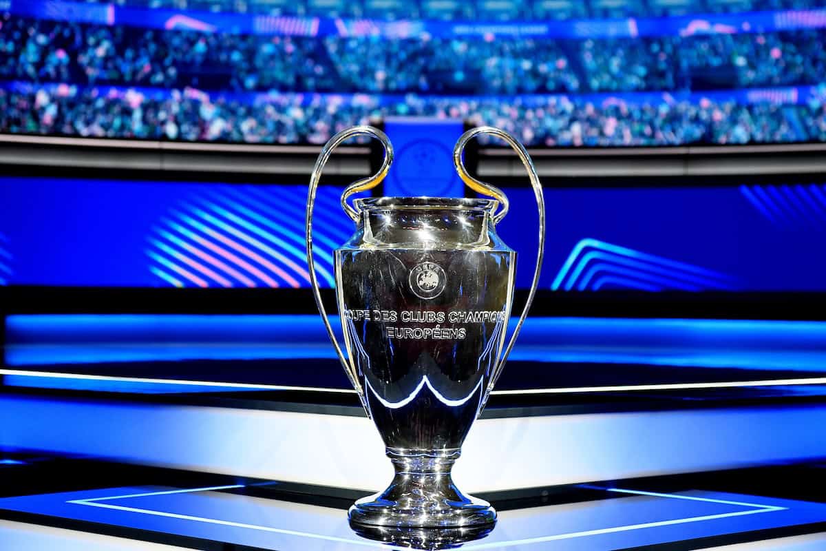 MONACO, MONACO - AUGUST 29: A detailed view of the UEFA Champions League Trophy during the UEFA Champions League 2024/25 Group Stage Draw at Grimaldi Forum on August 29, 2024 in Monaco, Monaco. (Photo by Valerio Pennicino - UEFA/UEFA via Getty Images)