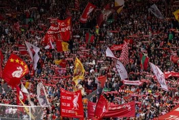 LIVERPOOL, ENGLAND - Sunday, May 5, 2024: Liverpool supporters on the Spion Kop before the FA Premier League match between Liverpool FC and Tottenham Hotspur FC at Anfield. (Photo by David Rawcliffe/Propaganda)