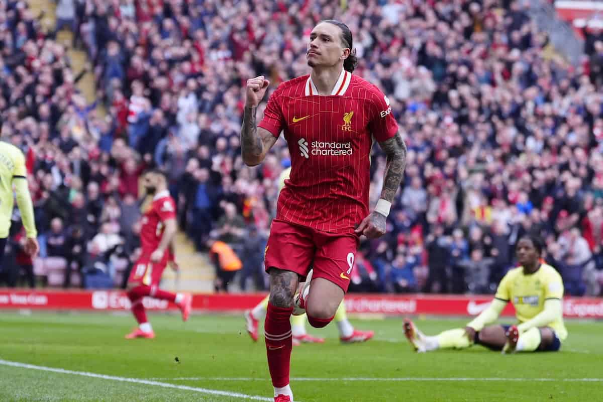 Liverpool’s Darwin Nunez equalised just after the break (Peter Byrne/PA)