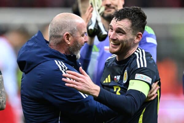 Andy Robertson (right) celebrated his late winner with Scotland Steve Clarke (Rafal Oleksiewicz/PA)