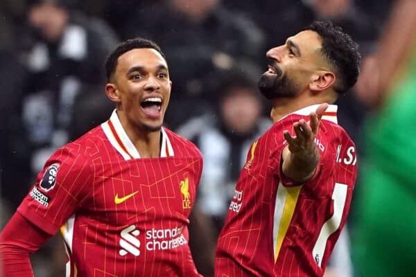 Liverpool's Mohamed Salah celebrates scoring their side's third goal of the game during the Premier League match at St. James' Park, Newcastle upon Tyne. Picture date: Wednesday December 4, 2024.