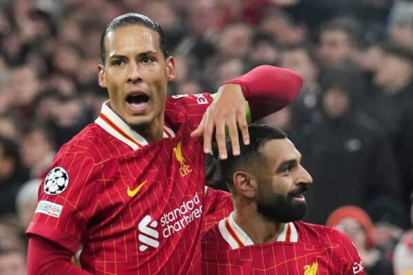 Virgil van Dijk, left, celebrates with Mohamed Salah (Jon Super/AP)